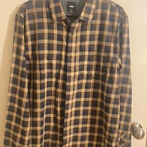 Vans Men's Navy and Beige Plaid Shirt